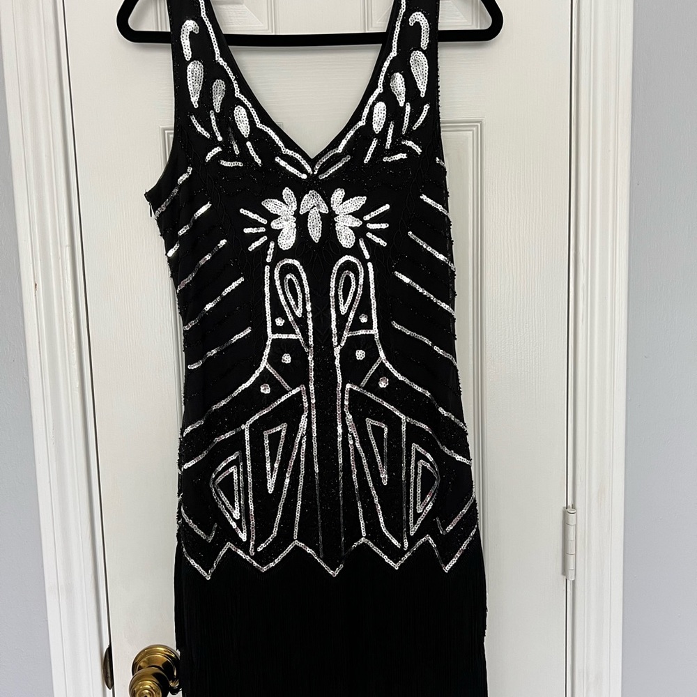 Black Beaded Fringed Flapper Dress 1920’s NWT Medium